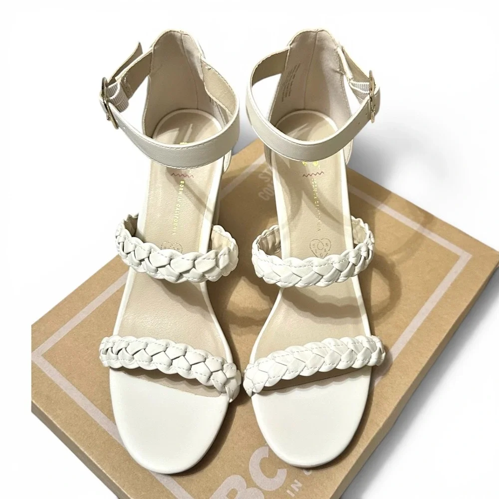 BC Footwear Wanna Be Off White Vegan Leather Braided Block Heel Sandals 8.5 - Picture 4 of 7